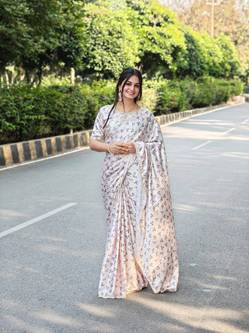 Japan Satin Digital Print Saree with Handwork Khatli Blouse