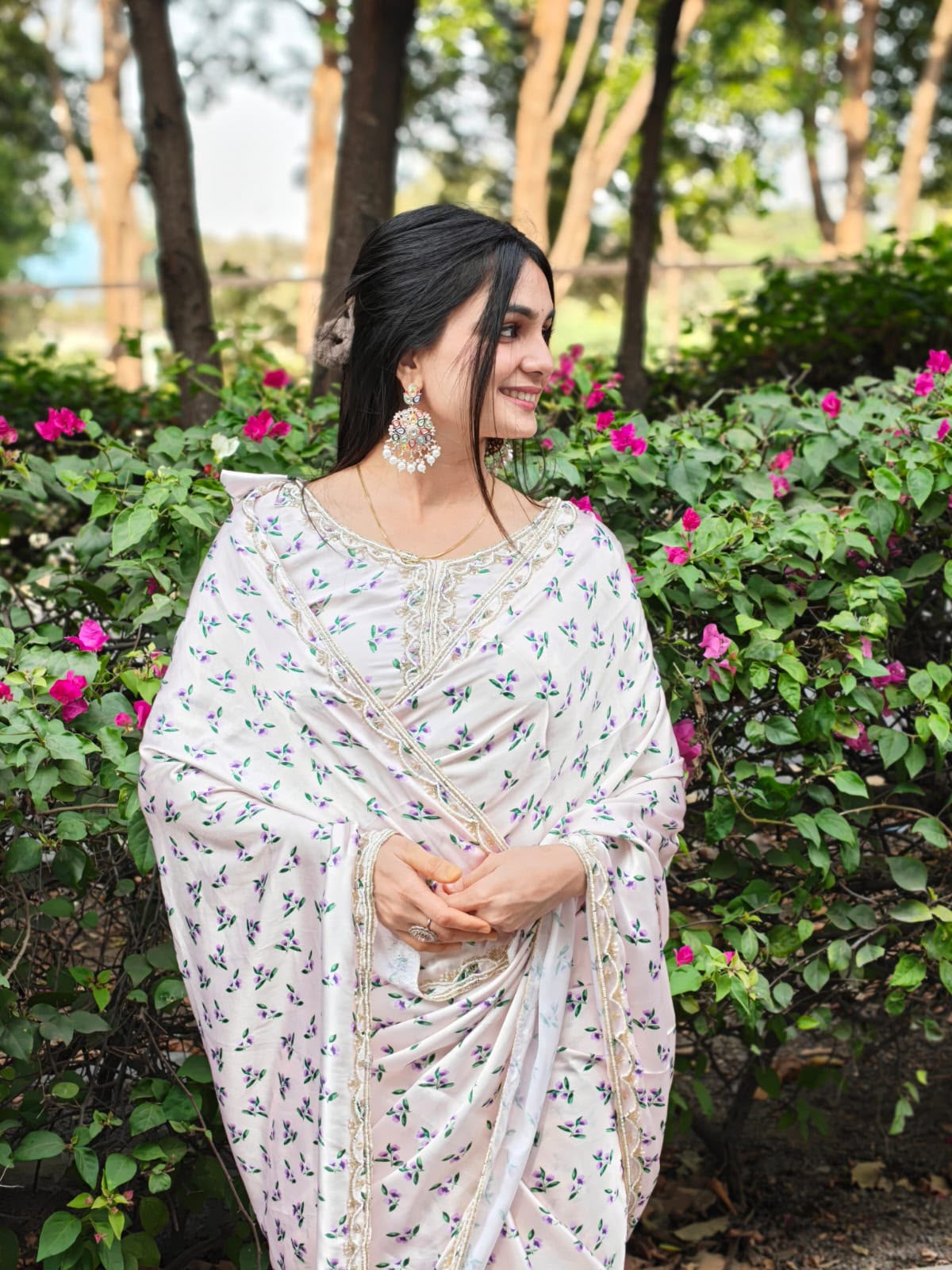 Japan Satin Digital Print Saree with Handwork Khatli Blouse
