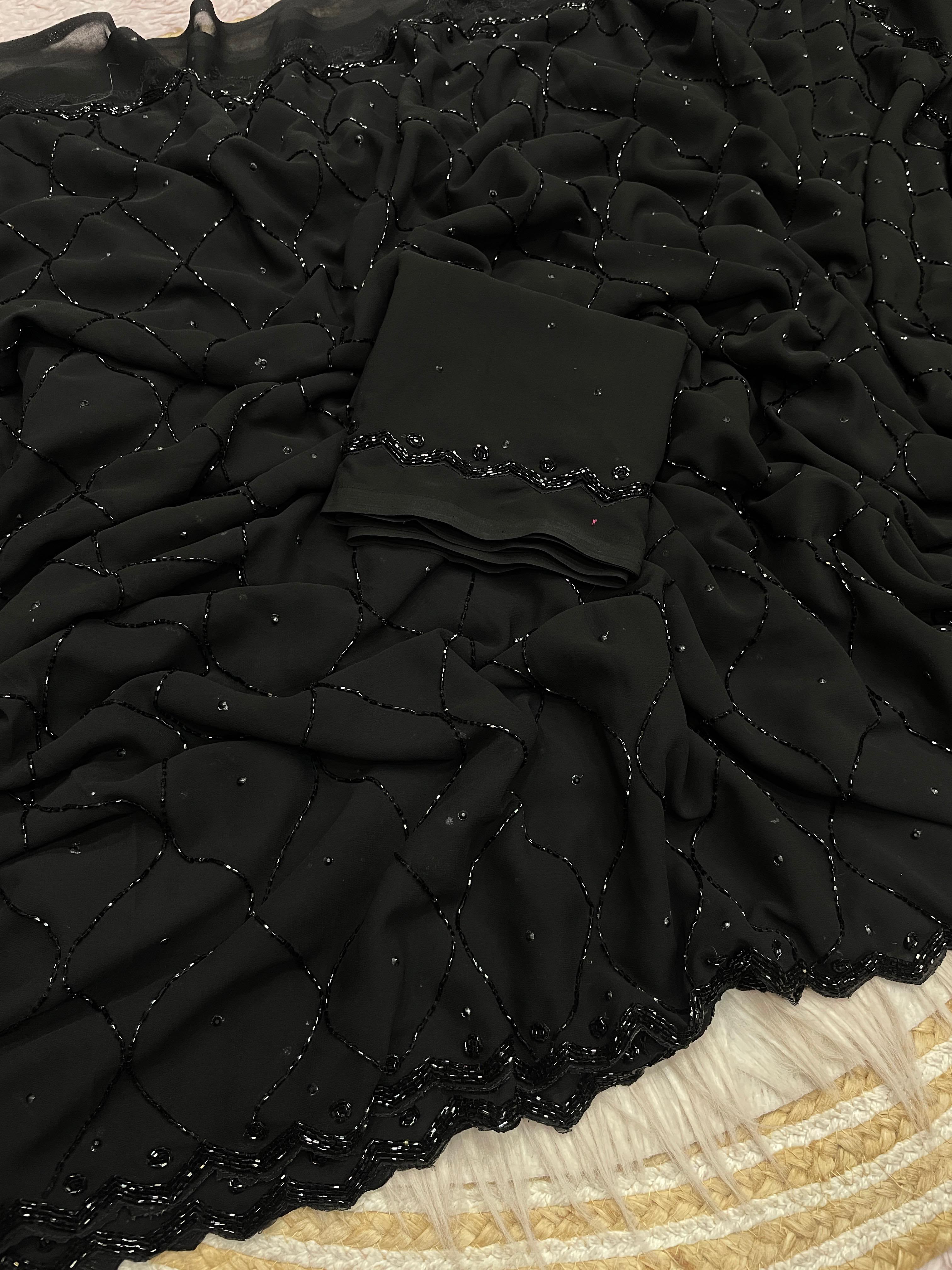 Fox Georgette Saree with Khatli Cut-Dana & Diamond Handwork
