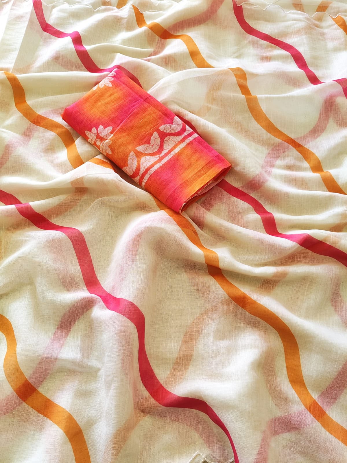 Linen Lehariya Digital Print Saree with Arco Work Border