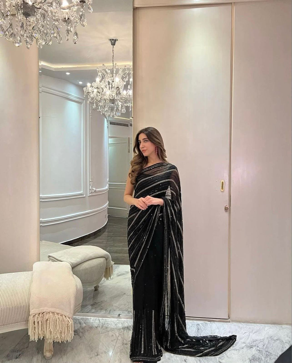 Soft Georgette Saree with 3mm Sequence Work & Mono Silk Blouse