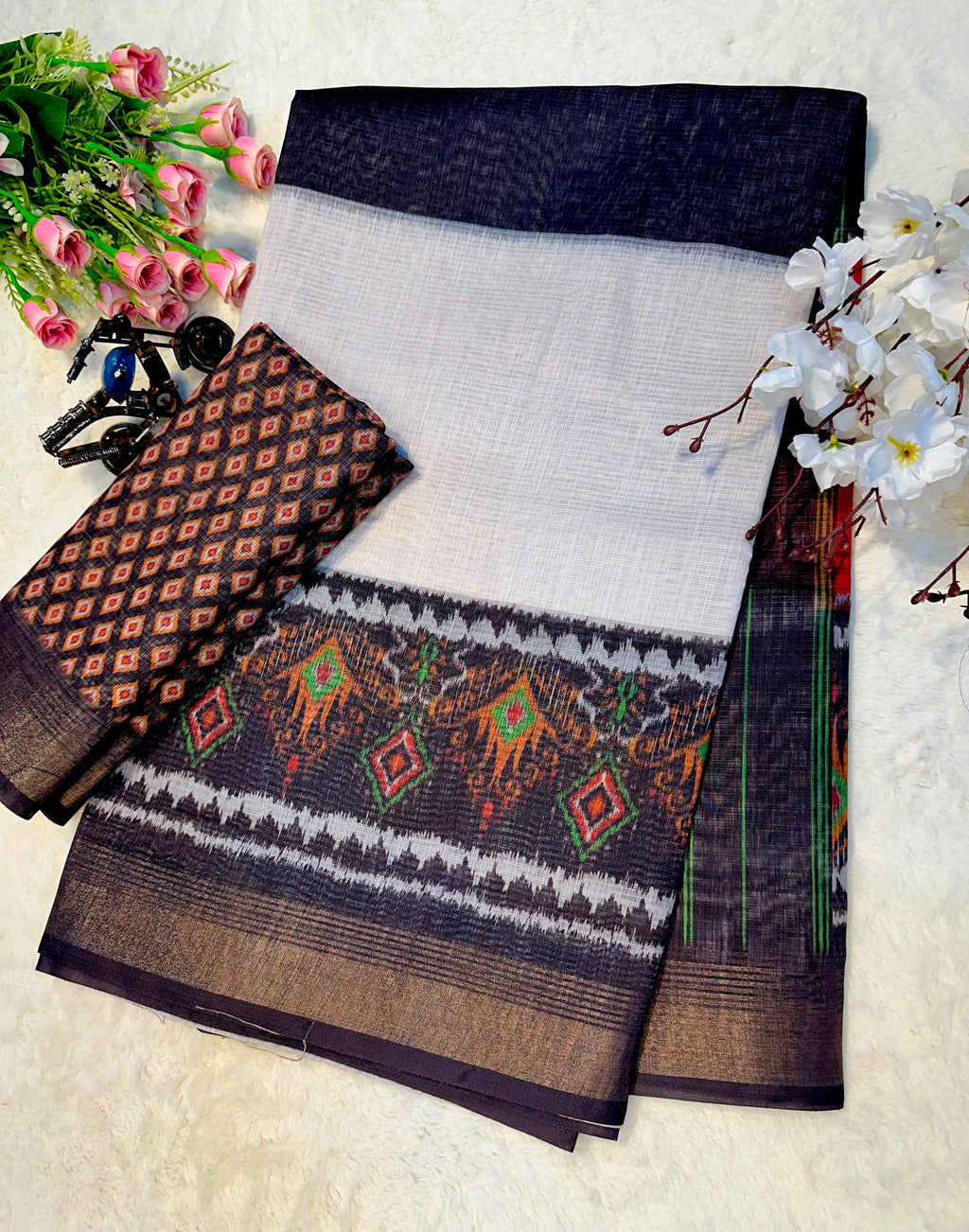 Elegant Tussar Silk Saree with Matching Blouse Piece