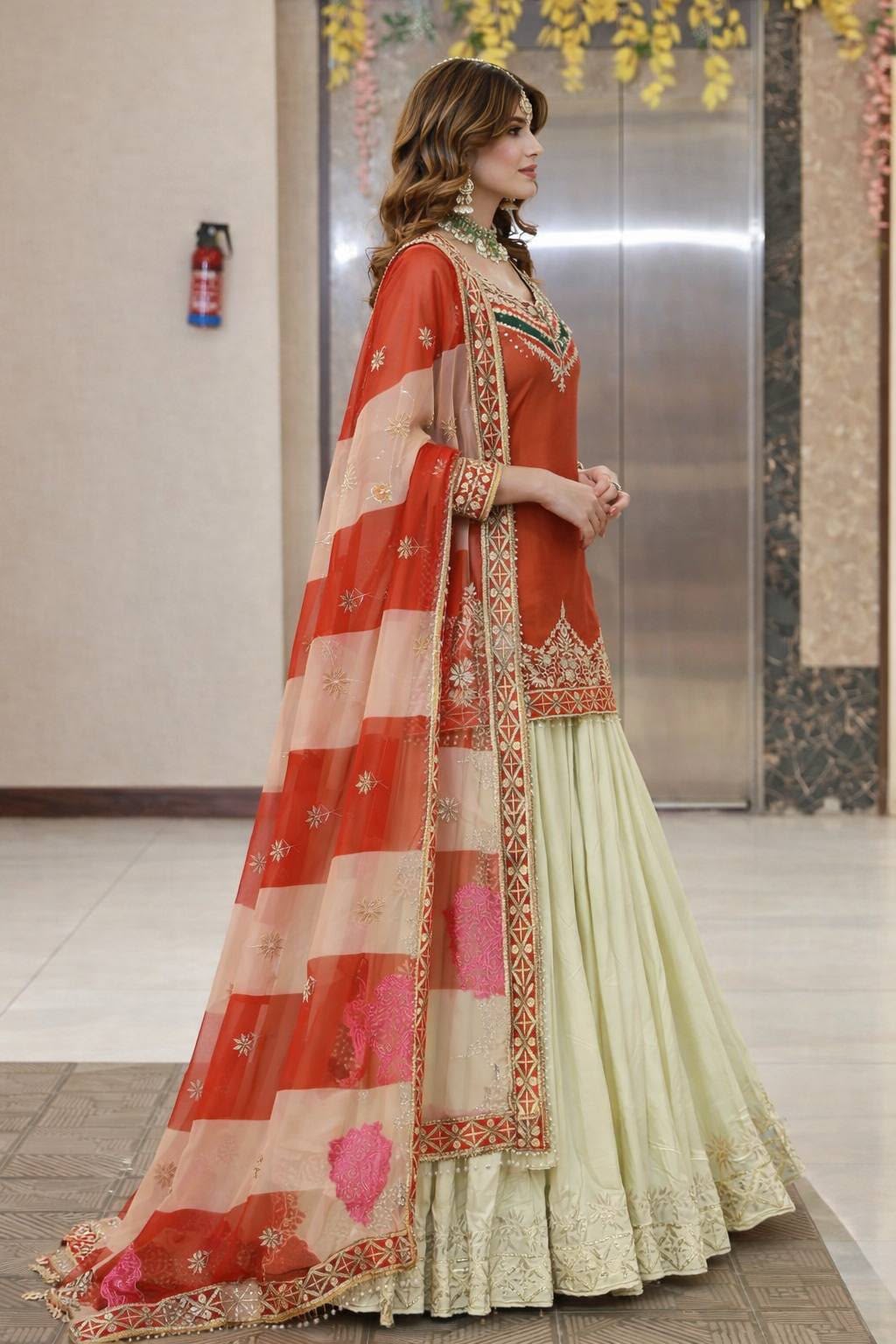 Fancy Silk Embroidered Top with Crepe Silk Lehenga & Organza Dupatta
