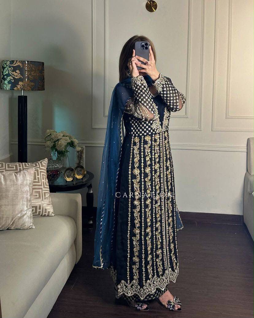 Sequins & Zari Embroidered Heavy Georgette Anarkali Gown Set with Dupatta