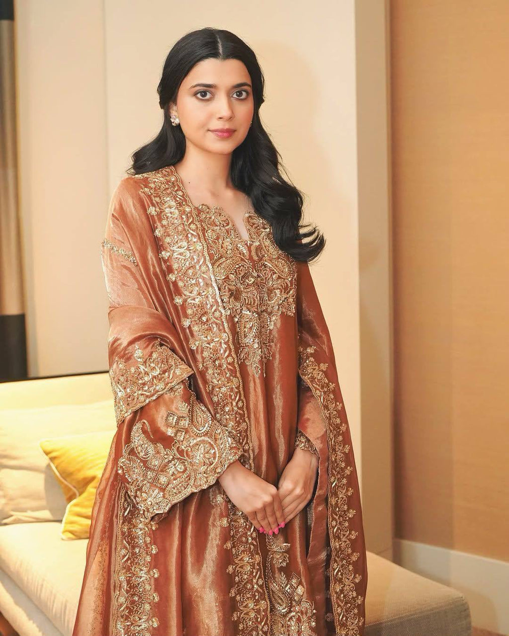 Fancy Silk Sequins & Zari Embroidered Kurti Palazzo Set with Dupatta