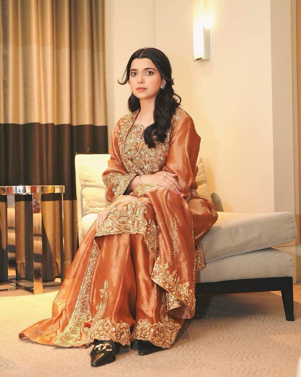 Fancy Silk Sequins & Zari Embroidered Kurti Palazzo Set with Dupatta
