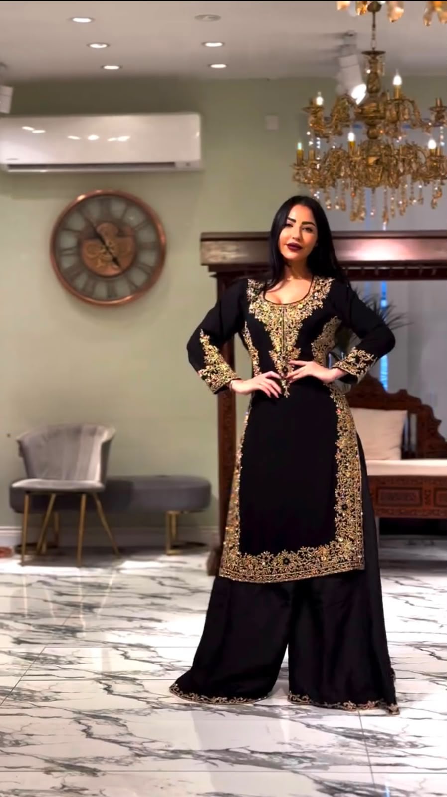 Designer Faux Georgette Suit & Plazoo Set with Dual-Sided Sequence Work