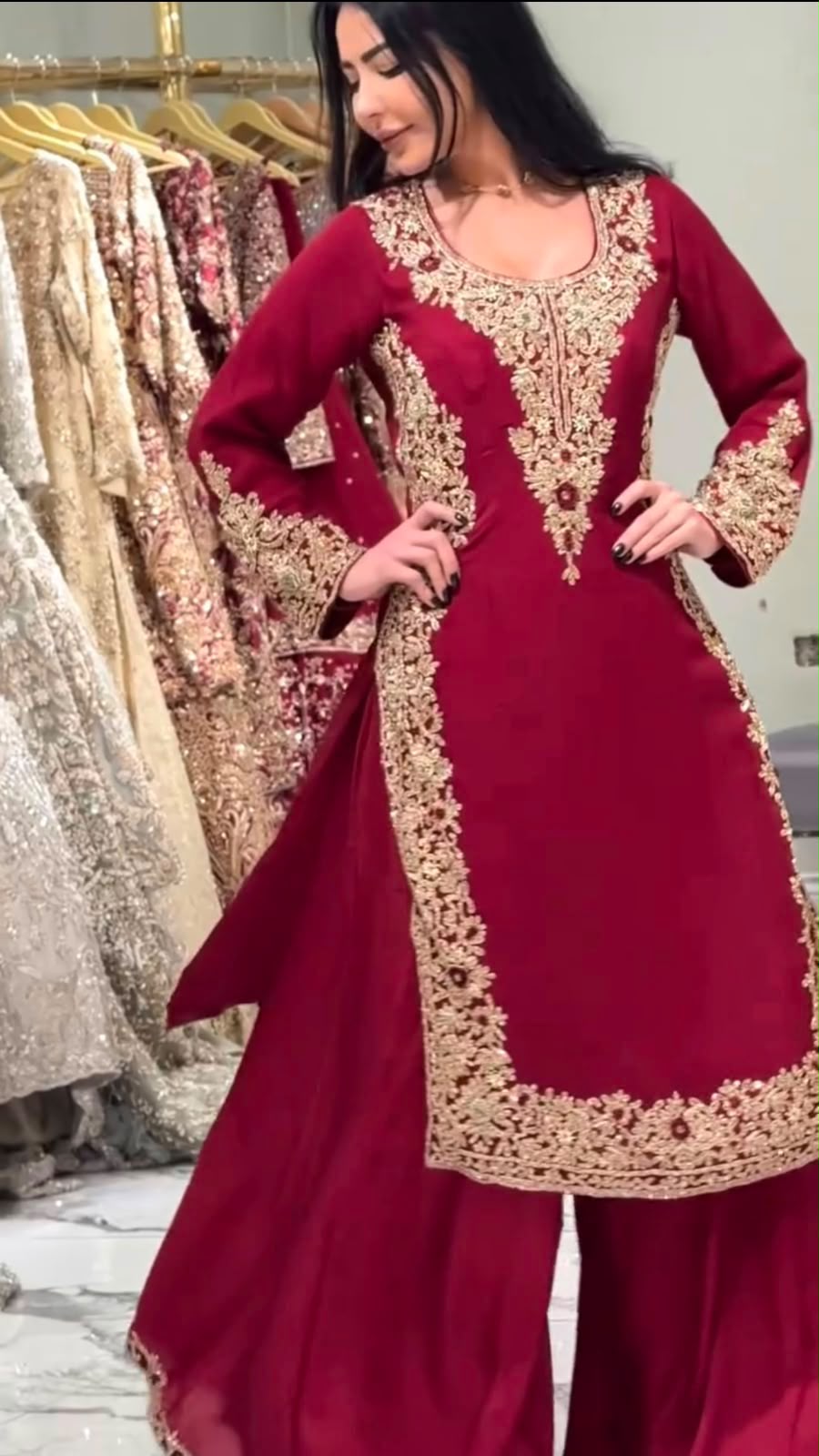 Designer Faux Georgette Suit & Plazoo Set with Dual-Sided Sequence Work