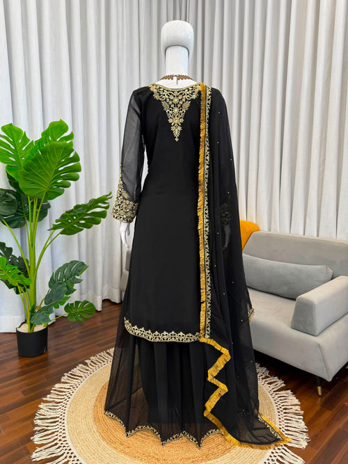 Designer Faux Georgette Suit & Plazoo Set with Dual-Sided Sequence Work