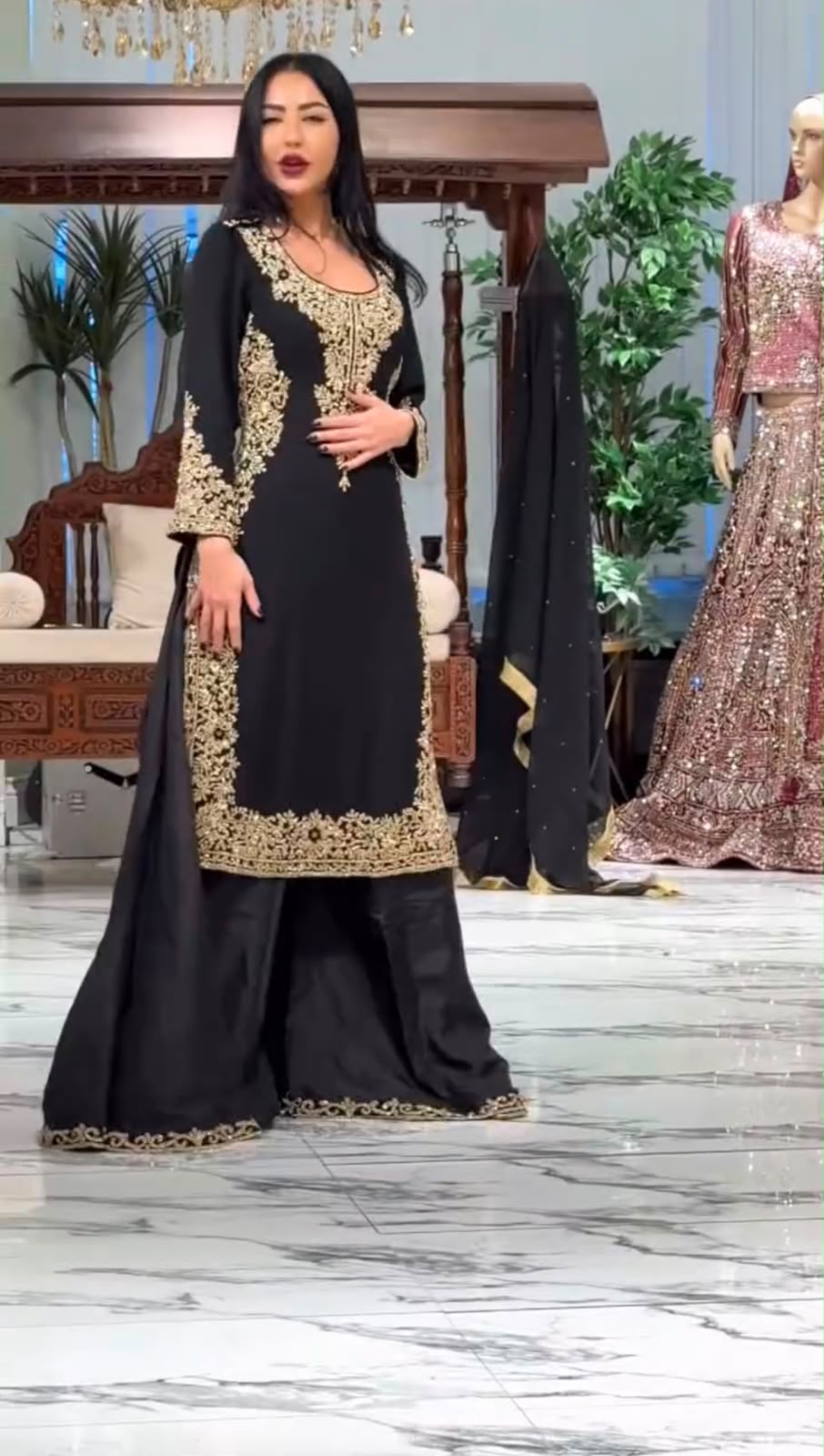 Designer Faux Georgette Suit & Plazoo Set with Dual-Sided Sequence Work