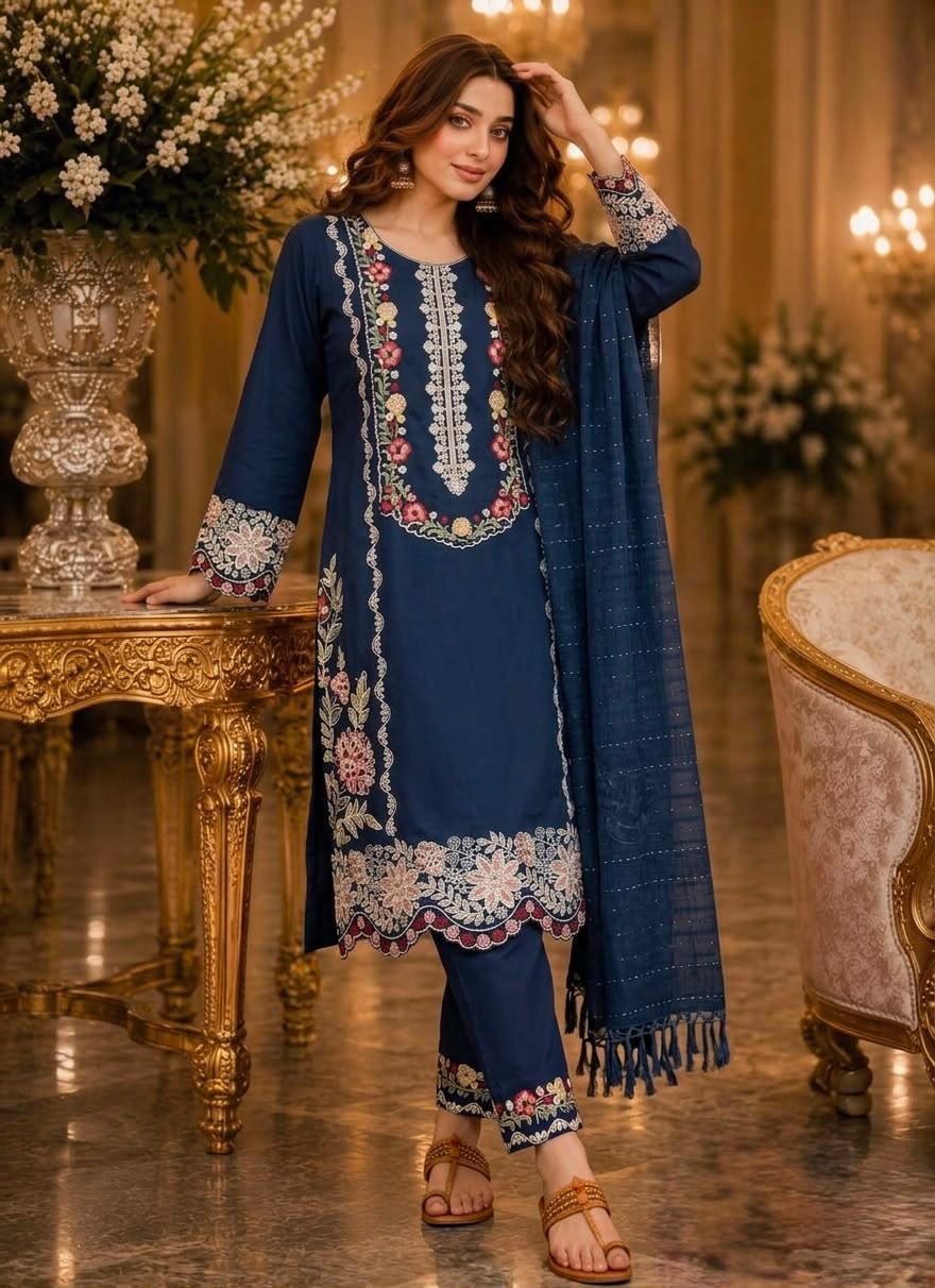 Designer Party Wear Pure Satin Rayon Suit Set with Dupatta
