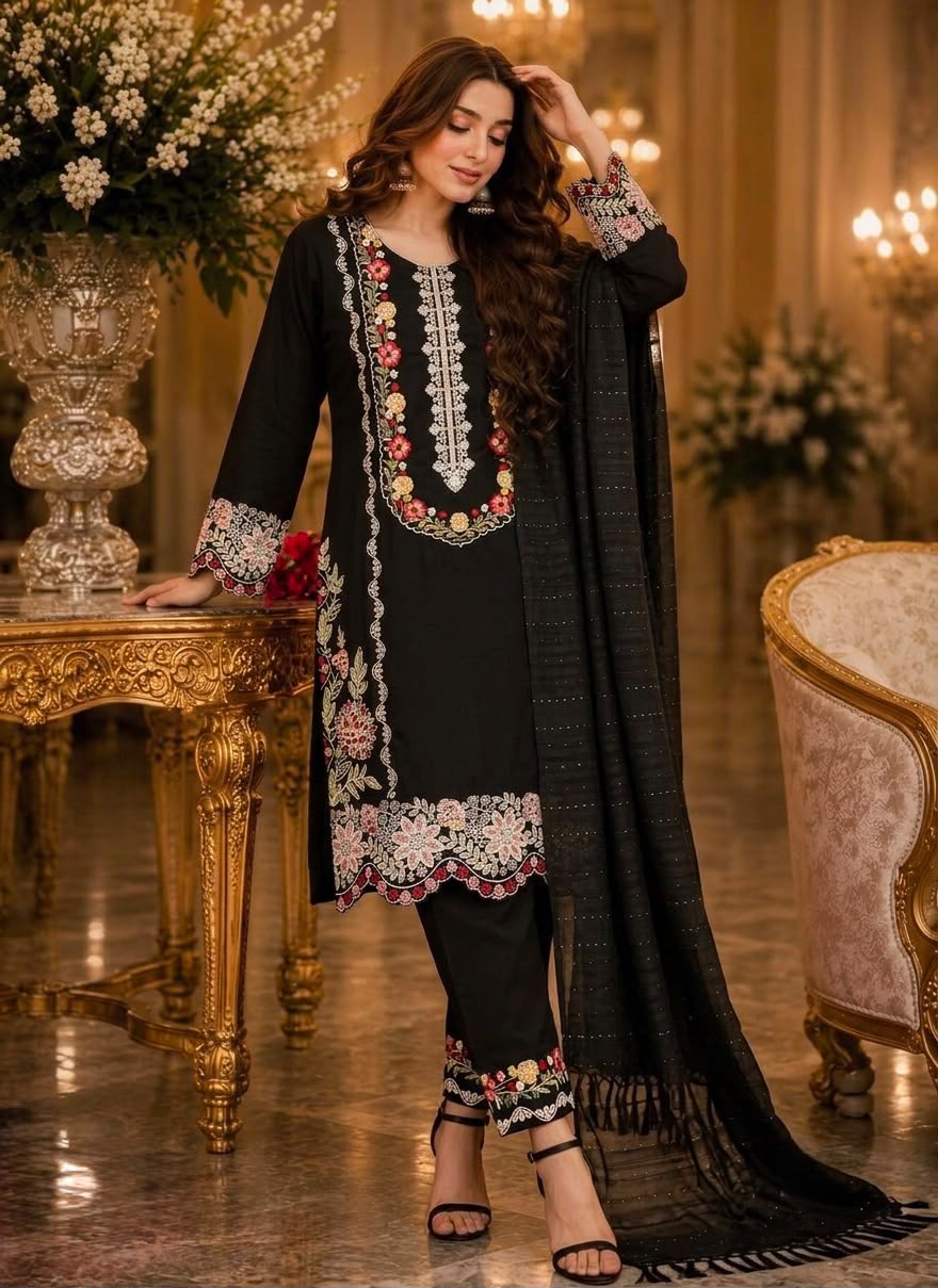 Designer Party Wear Pure Satin Rayon Suit Set with Dupatta