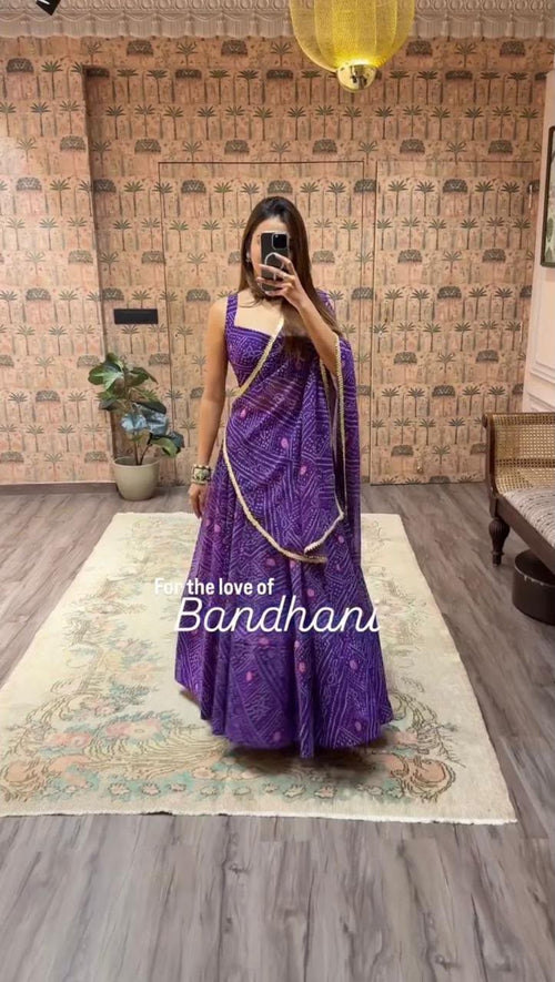 Bandhani Print Faux Georgette Lehenga Choli Set with Dupatta