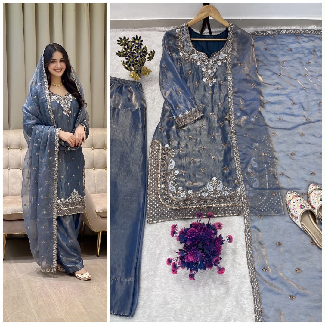 Fendy Silk Heavy Embroidery & Sequence Farshi Palazzo Suit Set