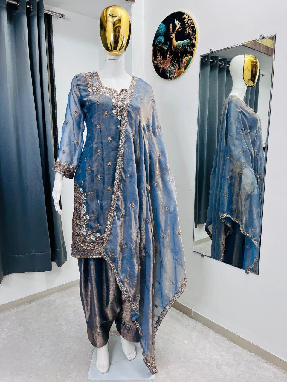Fendy Silk Heavy Embroidery & Sequence Farshi Palazzo Suit Set