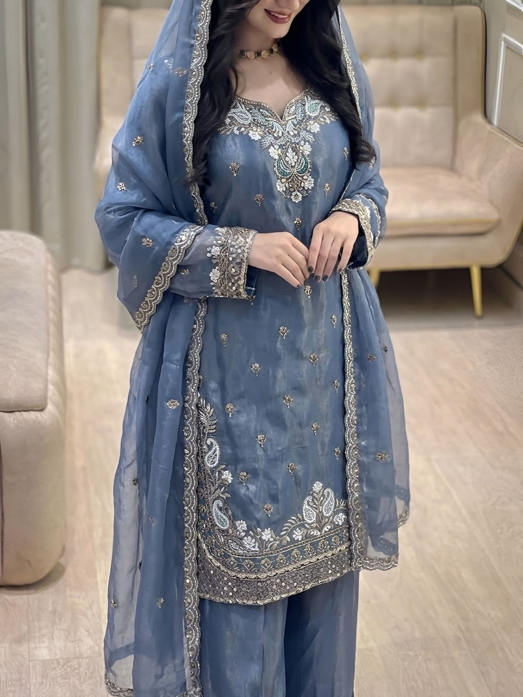 Fendy Silk Heavy Embroidery & Sequence Farshi Palazzo Suit Set