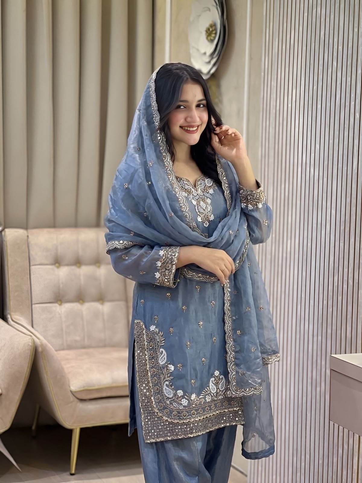 Fendy Silk Heavy Embroidery & Sequence Farshi Palazzo Suit Set
