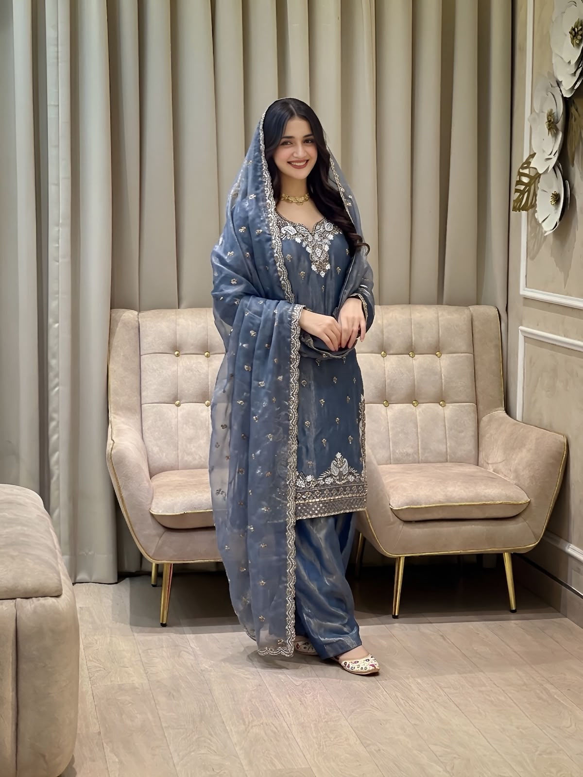 Fendy Silk Heavy Embroidery & Sequence Farshi Palazzo Suit Set
