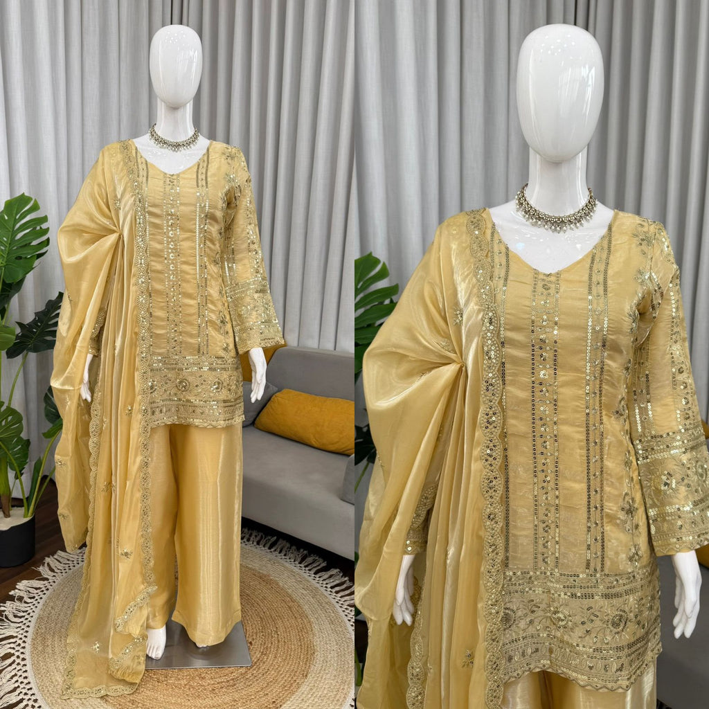 Designer JMC Silk Palazzo Suit Set with Sequence Embroidery – Style KD1583