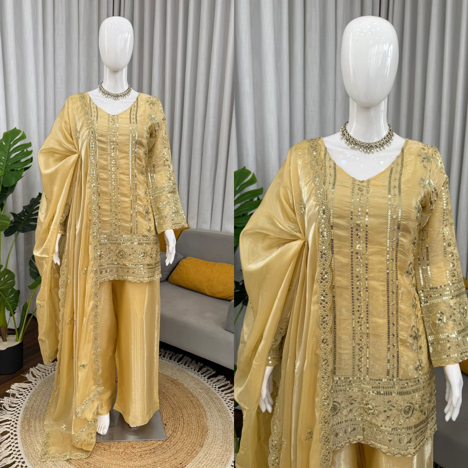 Designer JMC Silk Palazzo Suit Set with Sequence Embroidery – Style KD1583