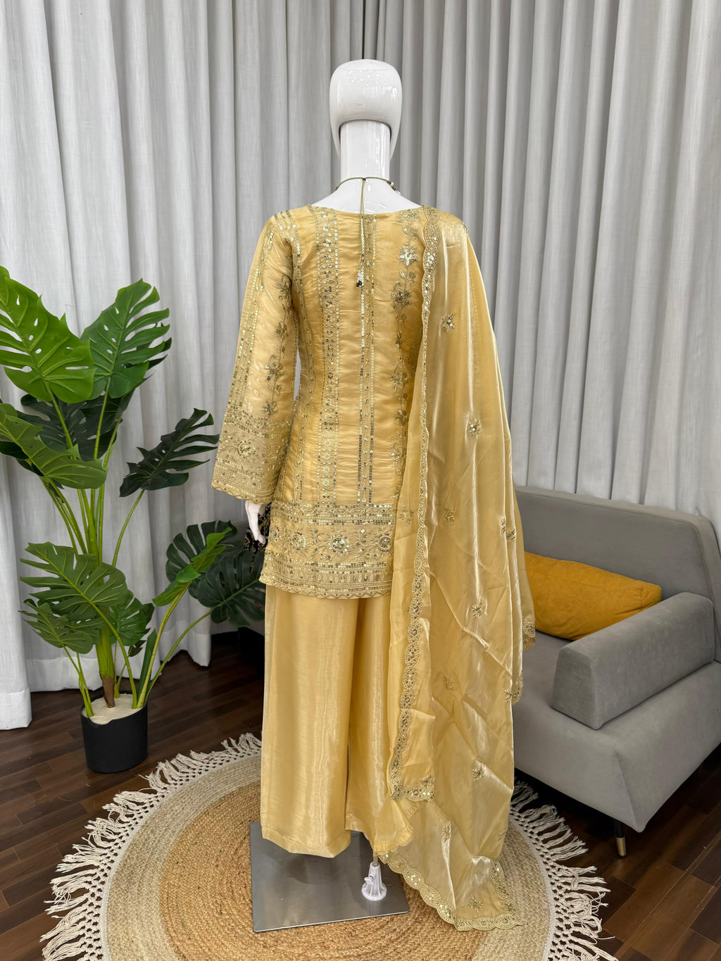 Designer JMC Silk Palazzo Suit Set with Sequence Embroidery – Style KD1583
