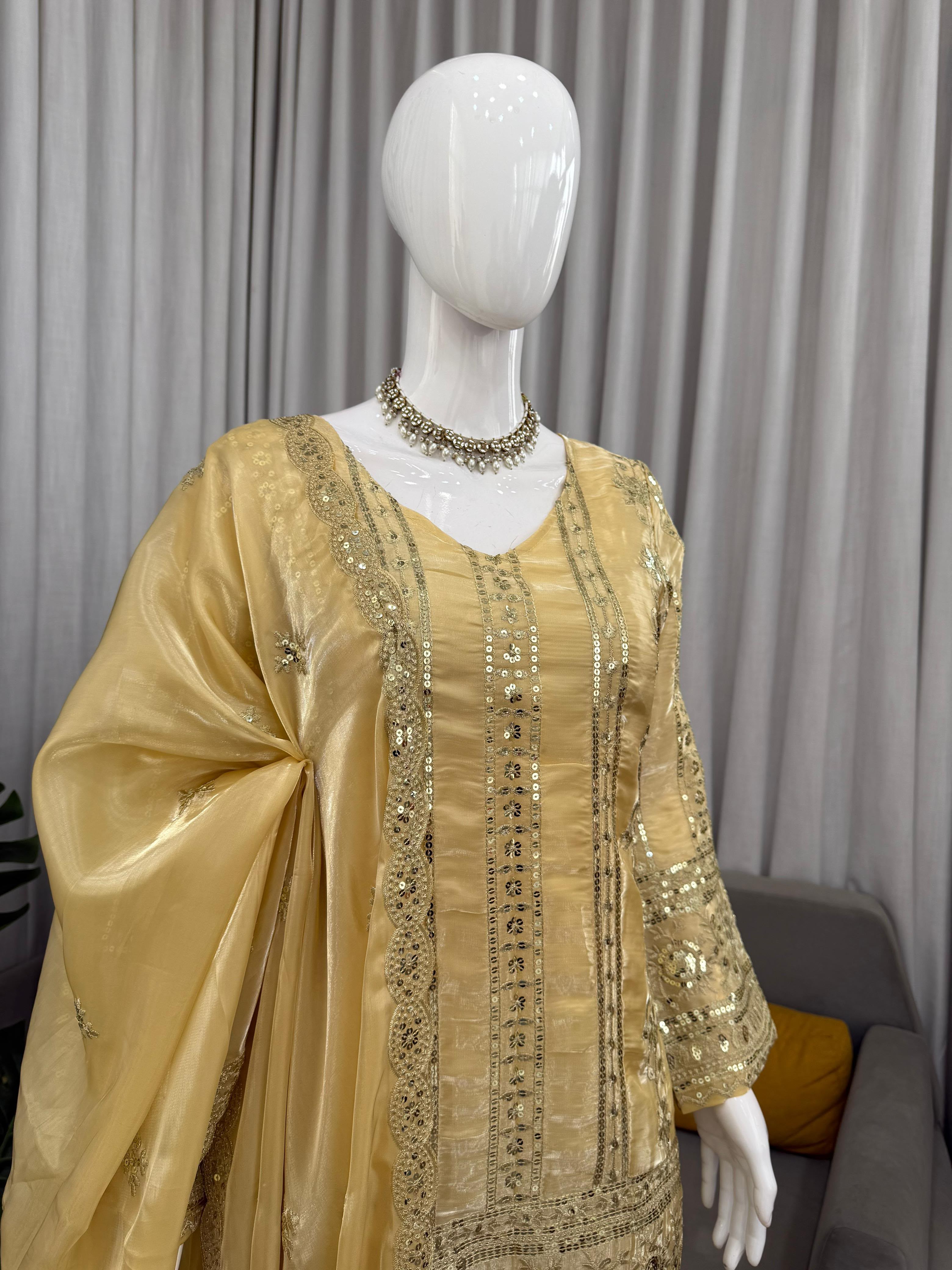 Designer JMC Silk Palazzo Suit Set with Sequence Embroidery – Style KD1583