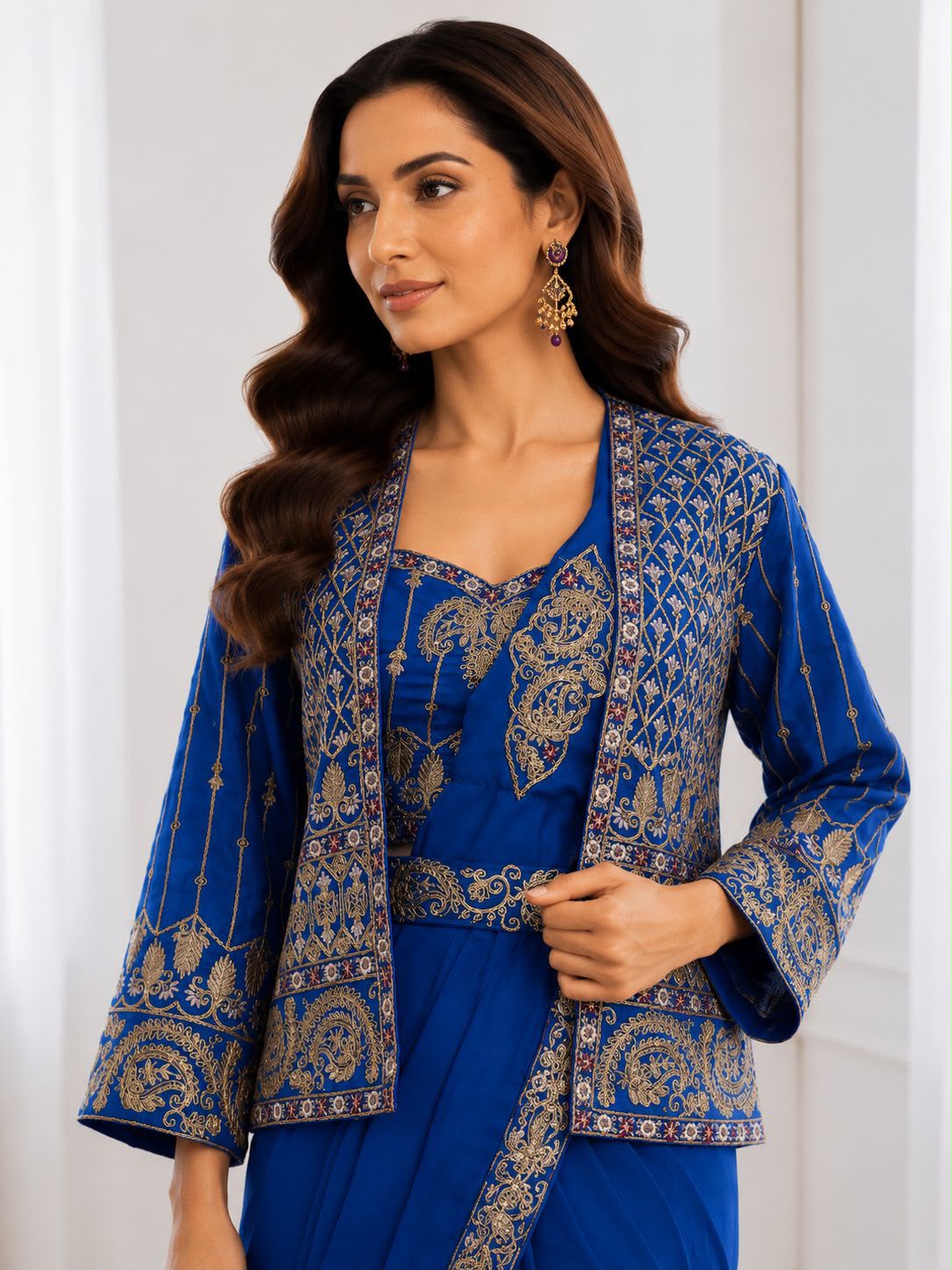 Heavy Crepe Silk Ready-to-Wear Saree Set with Embroidered Jacket & Blouse
