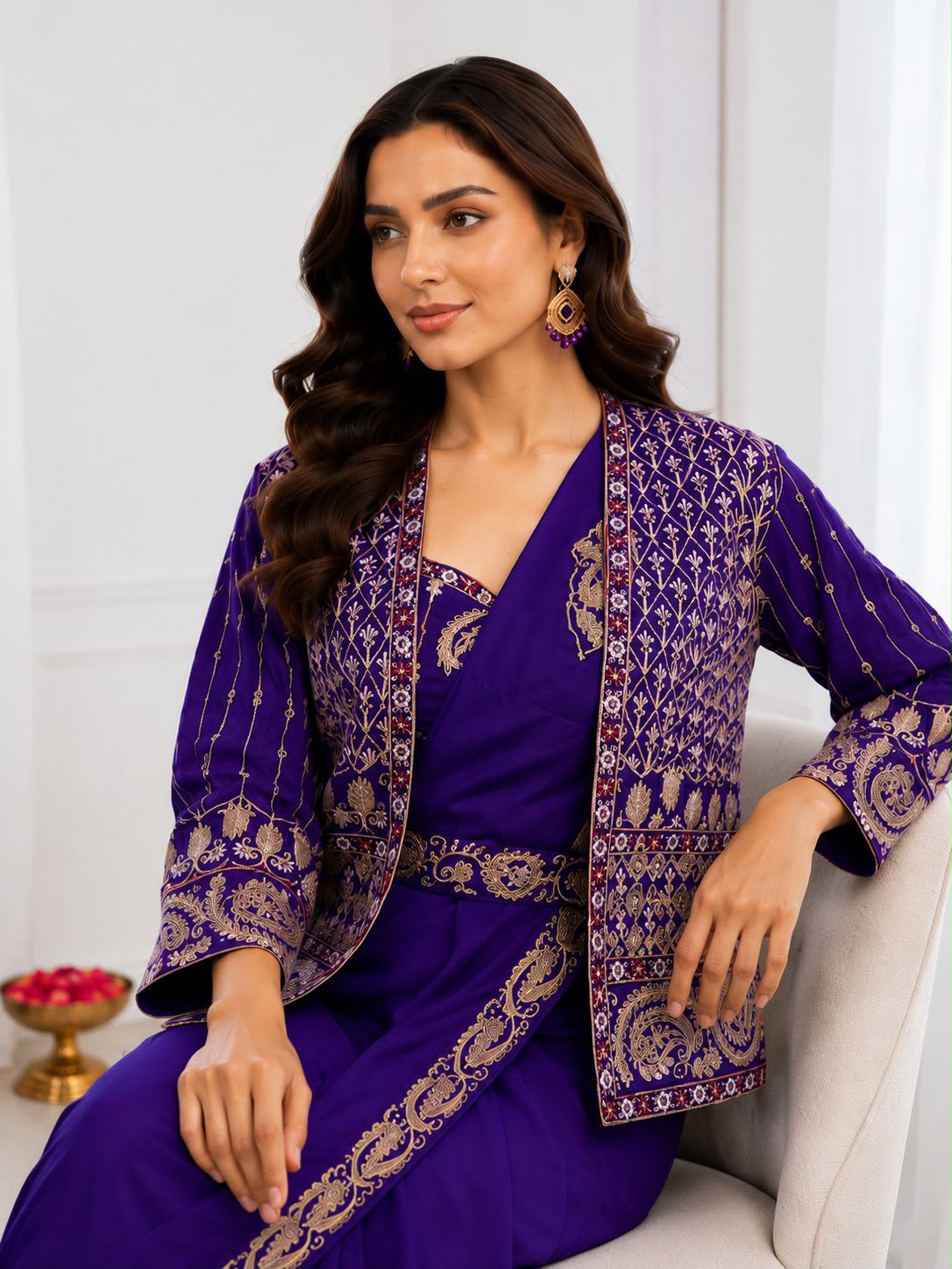 Heavy Crepe Silk Ready-to-Wear Saree Set with Embroidered Jacket & Blouse