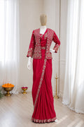 Heavy Crepe Silk Ready-to-Wear Saree Set with Embroidered Jacket & Blouse