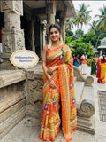 Pure Soft Chinon Saree with Digital Ajrakh Print and Blouse Piece