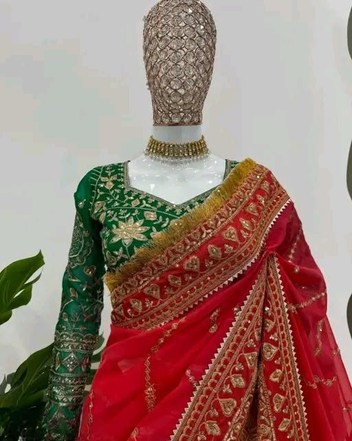 Sutrani Kumkum Designer Soft Organza Saree with Heavy Embroidery Work