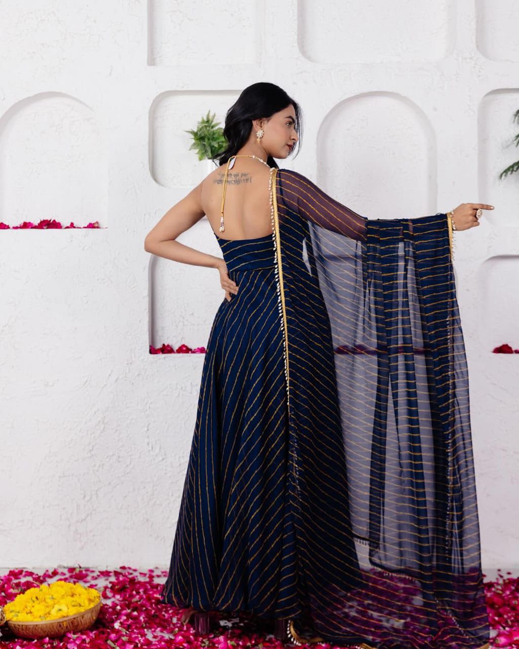 Digital Printed Georgette Anarkali Suit Set with Dupatta & Pants