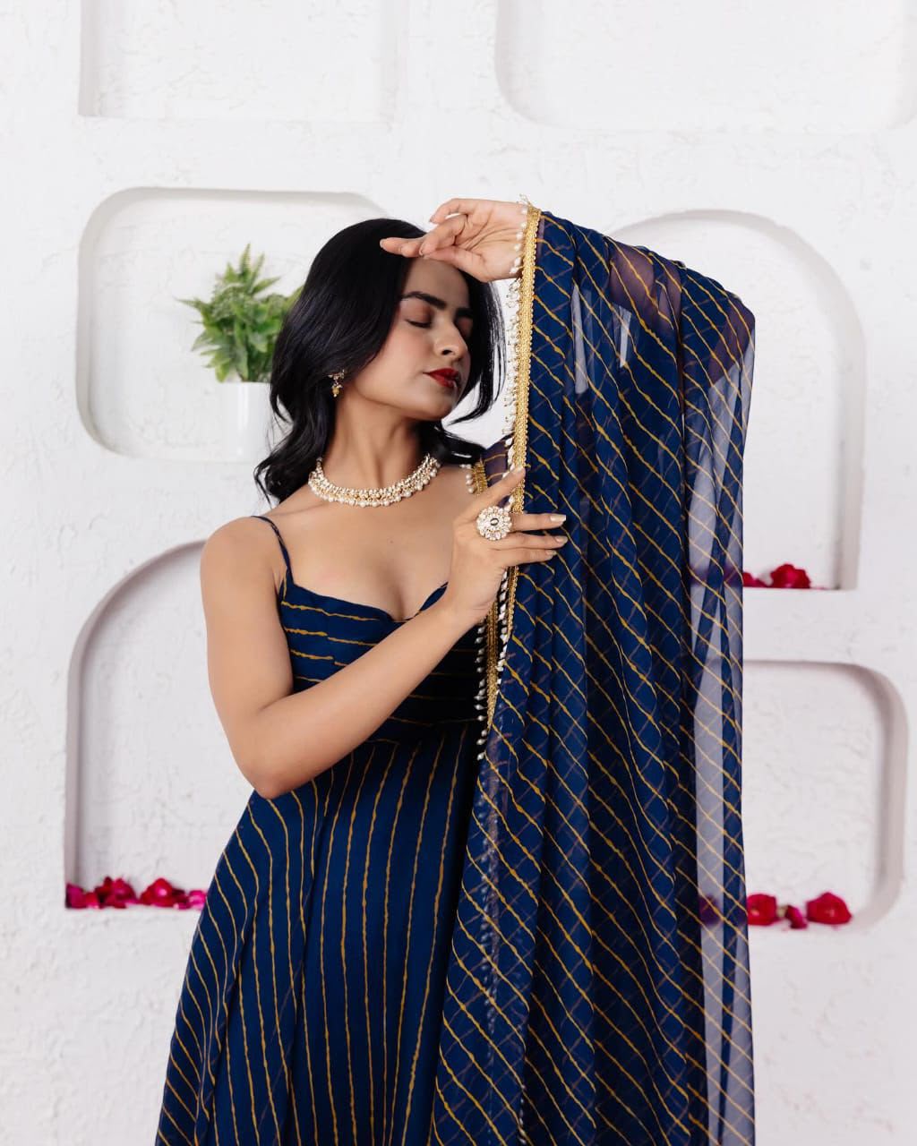 Digital Printed Georgette Anarkali Suit Set with Dupatta & Pants