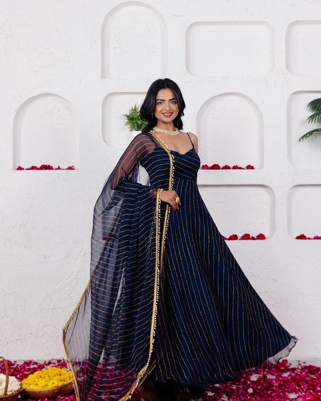 Digital Printed Georgette Anarkali Suit Set with Dupatta & Pants