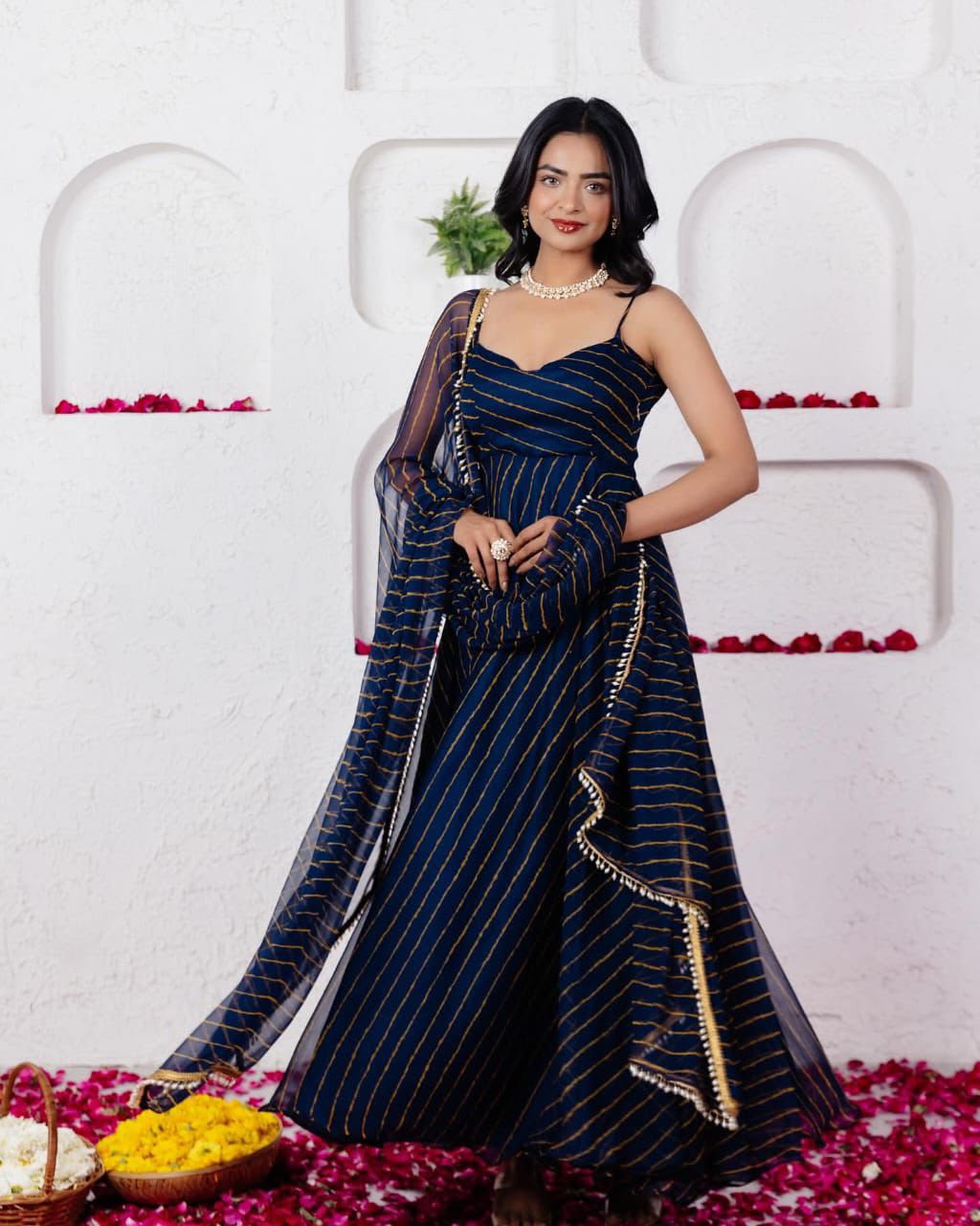 Digital Printed Georgette Anarkali Suit Set with Dupatta & Pants