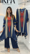 Printed Maslin Cotton Co-Ord Set with Hand Diamond Neckline Work