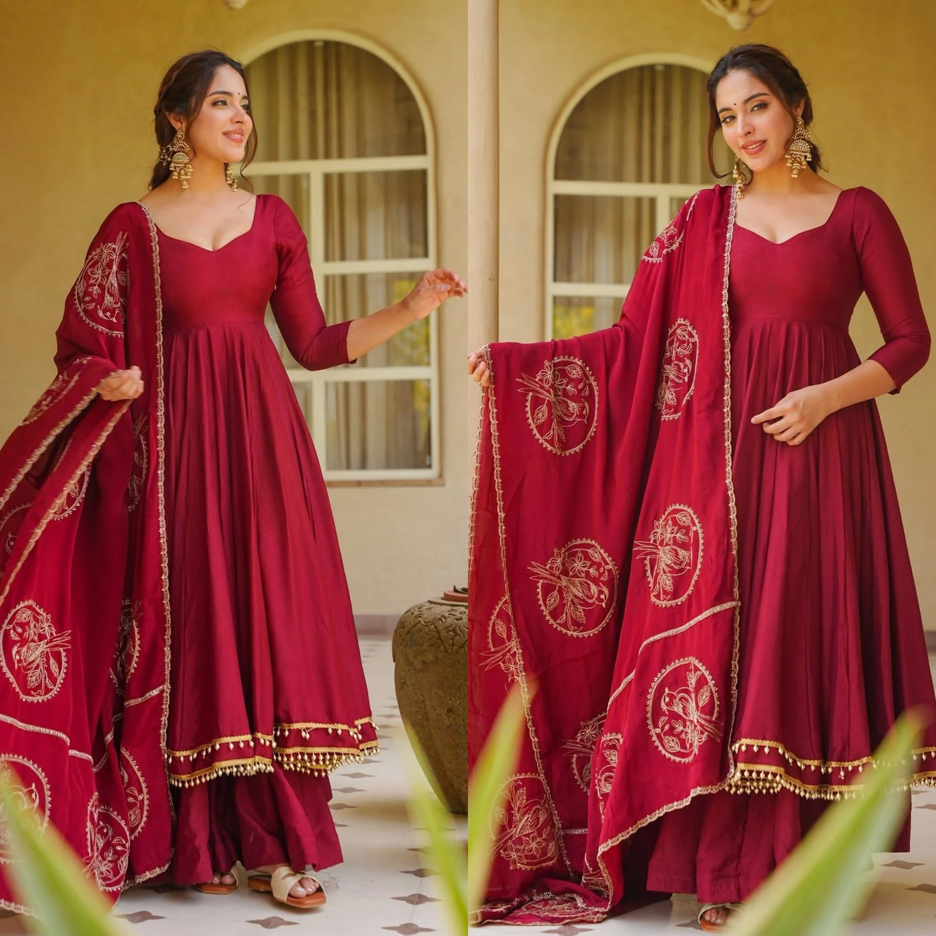 Exclusive Roman Silk Anarkali Suit Set with Fancy Lace & Chanderi Dupatta