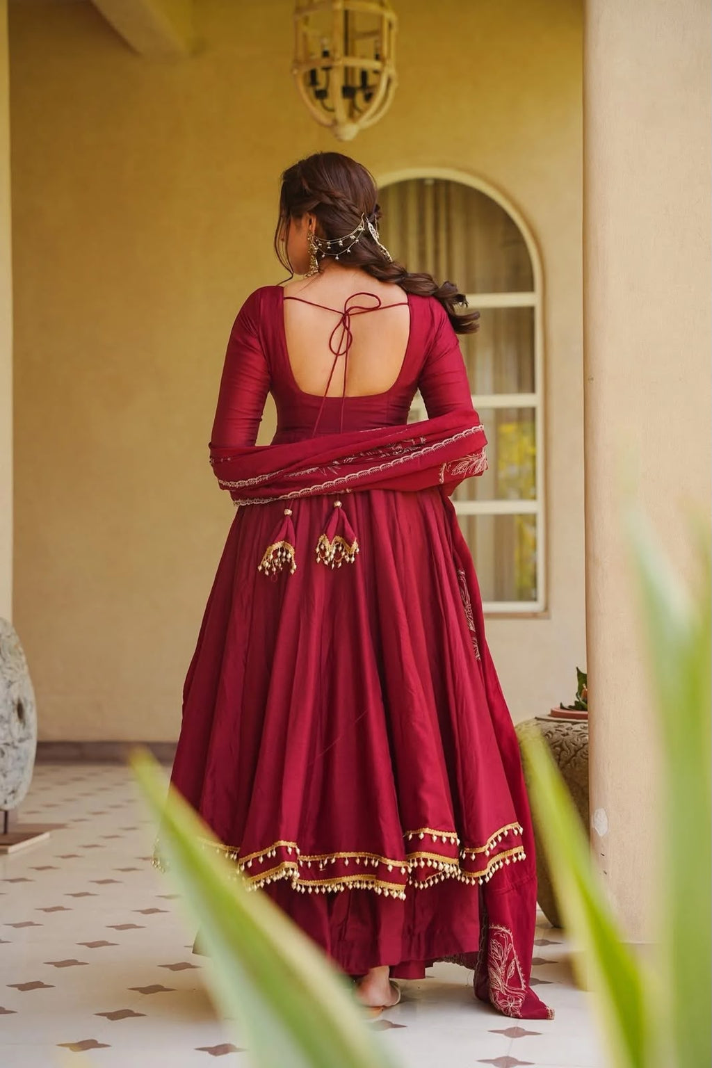 Exclusive Roman Silk Anarkali Suit Set with Fancy Lace & Chanderi Dupatta