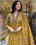 A-Line Printed Premium Cotton Blend Kurti Suit Set with Dupatta