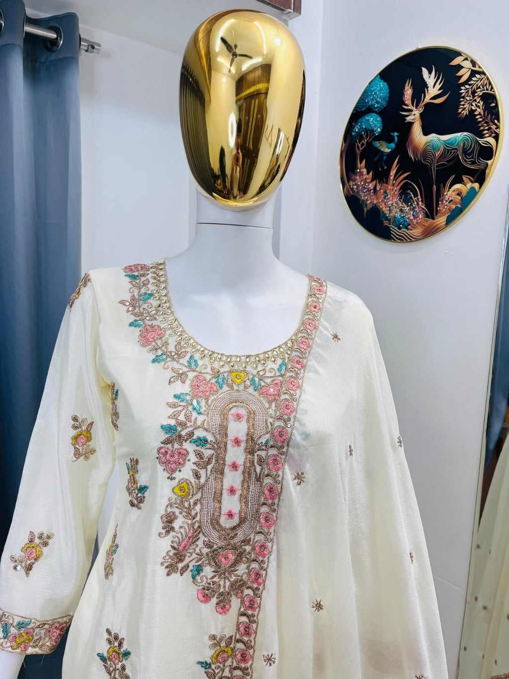 Sequence Embroidered Heavy Chinon Silk Top & Flared Palazzo Set with Dupatta