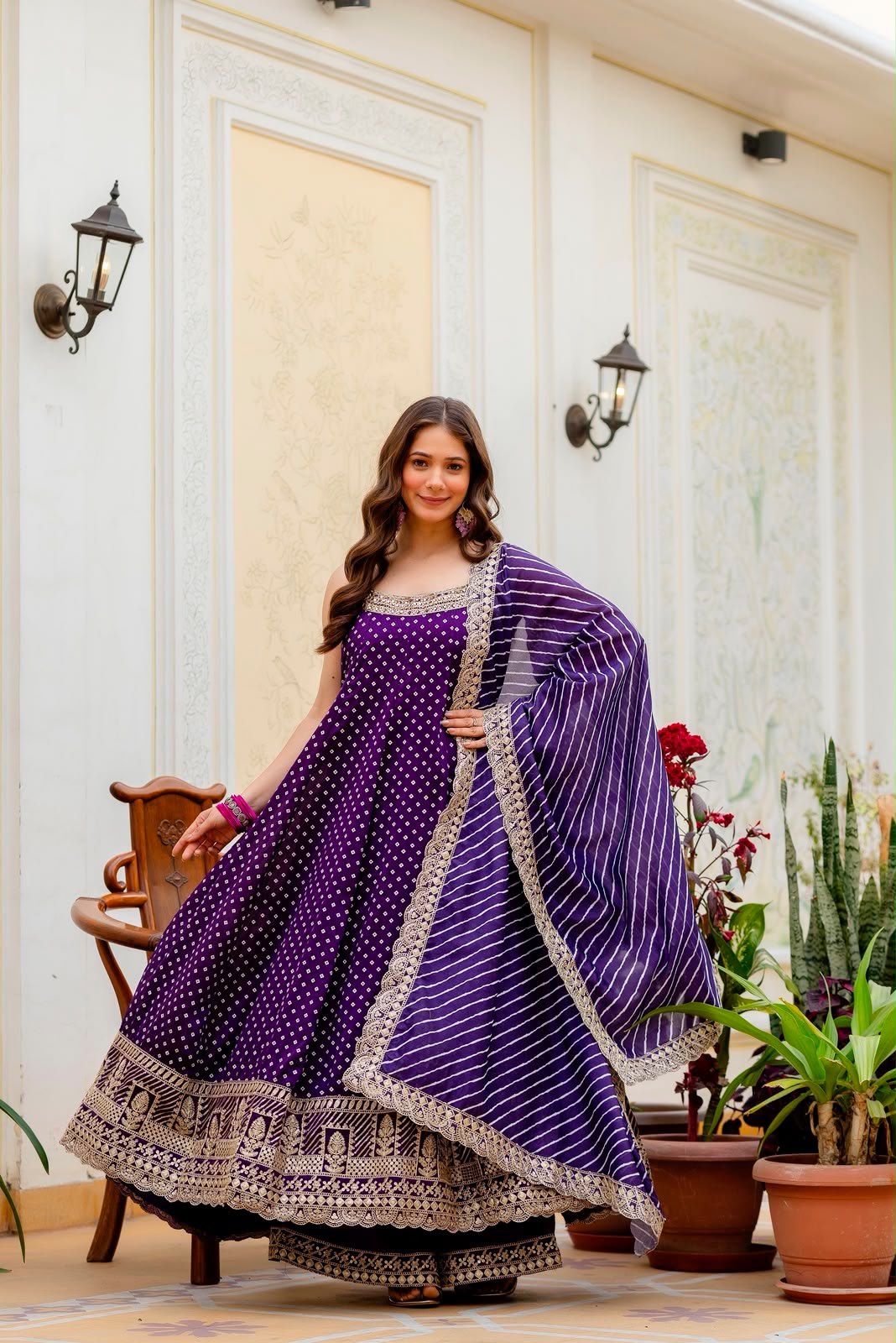 Exclusive Bandhani Silk Gown Set – Real Mirror & Embroidery Handwork