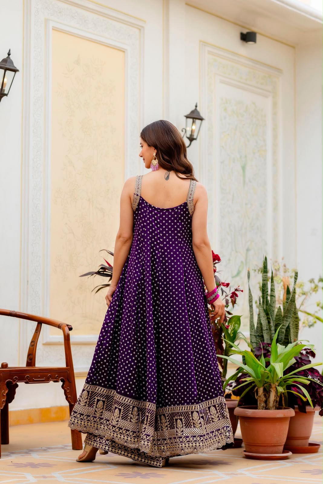 Exclusive Bandhani Silk Gown Set – Real Mirror & Embroidery Handwork