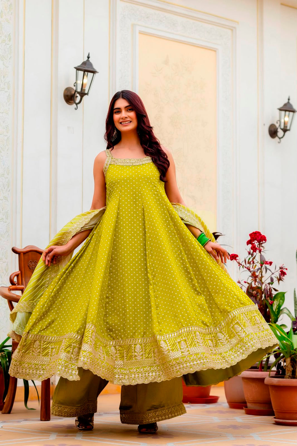 Exclusive Bandhani Silk Gown Set – Real Mirror & Embroidery Handwork