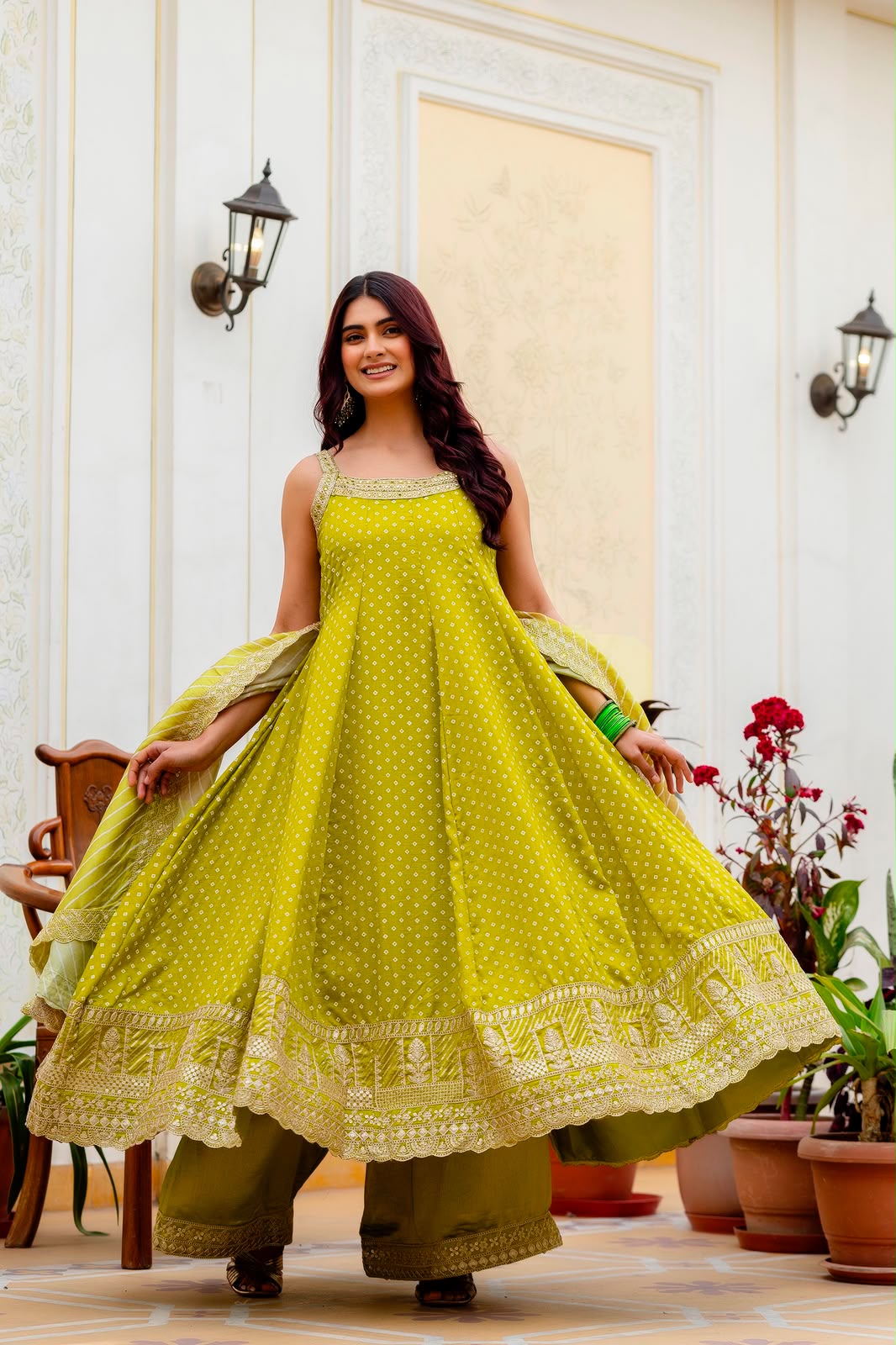 Exclusive Bandhani Silk Gown Set – Real Mirror & Embroidery Handwork