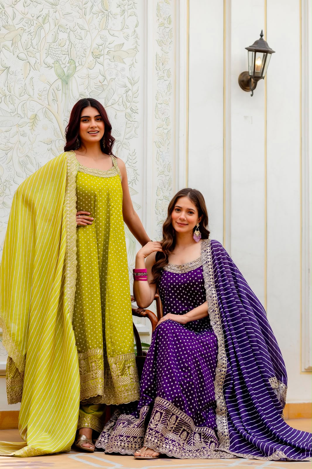 Exclusive Bandhani Silk Gown Set – Real Mirror & Embroidery Handwork