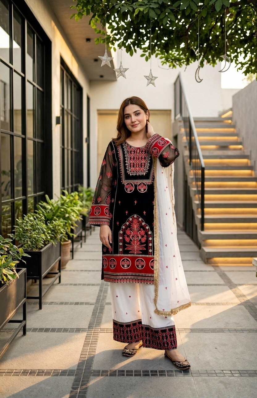 Designer Natural Silk Top & Palazzo Set with Heavy Georgette Dupatta