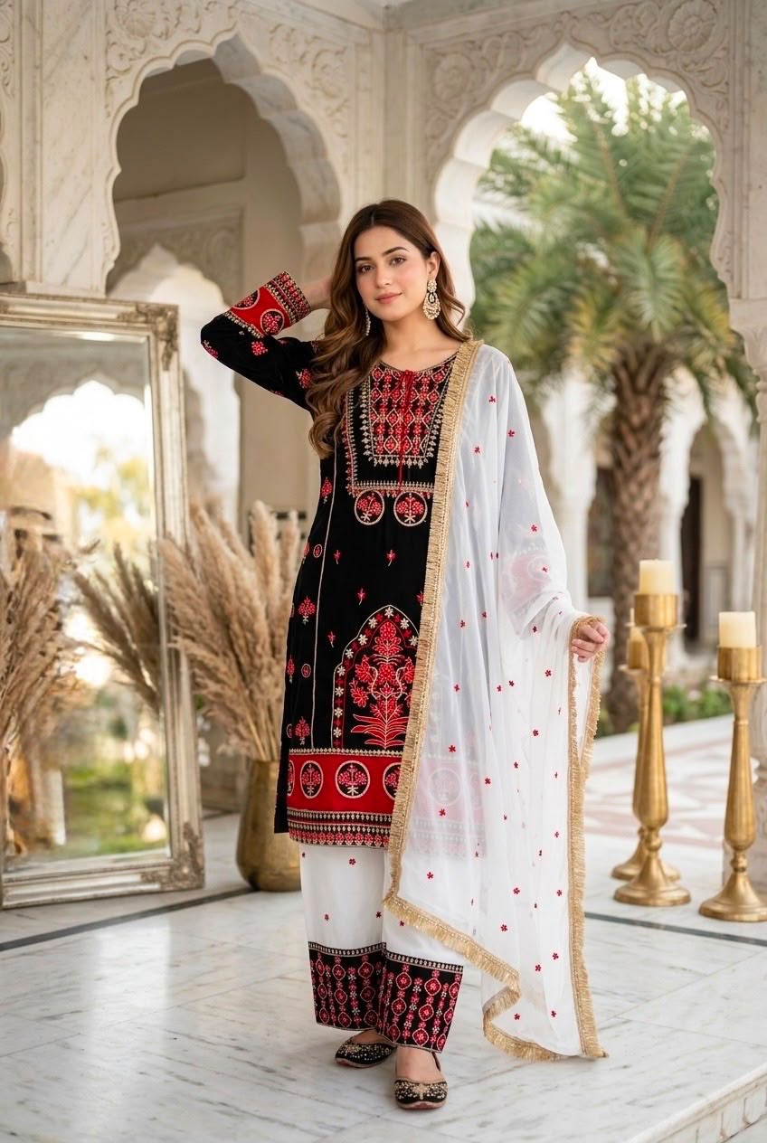 Designer Natural Silk Top & Palazzo Set with Heavy Georgette Dupatta