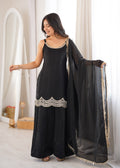 Designer Fendi Silk Party Wear Sharara Set with Codding Embroidery & Mirror Work