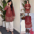Designer Pure Roman Silk Kurti Set with Farhi Palazzo & Embroidery