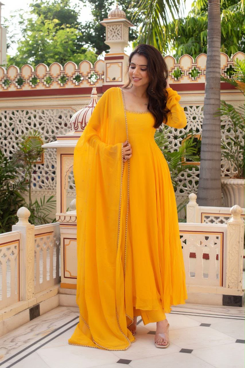 Sanvi Georgette Anarkali Suit Set with Handwork & Dupatta